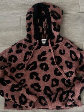 PINK Cozy Leopard Print Hooded Pullover